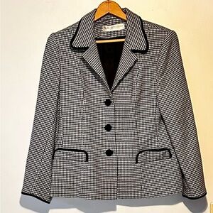 Valerie Stevens Purely Wool Black/White Houndstooth Blazer Sz 12/14